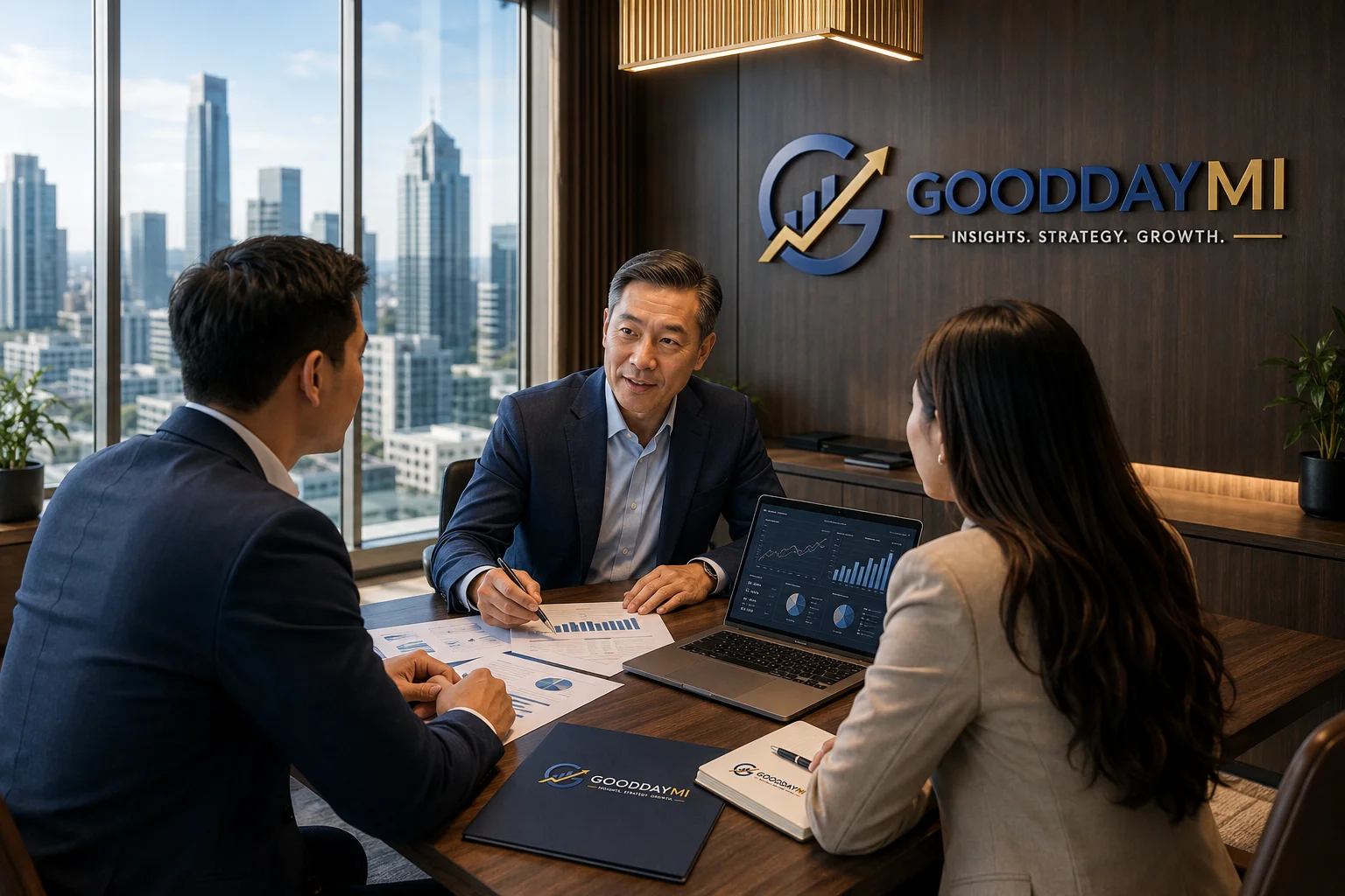GooddayMI consultant collaborating with business leaders during a management consulting discussion